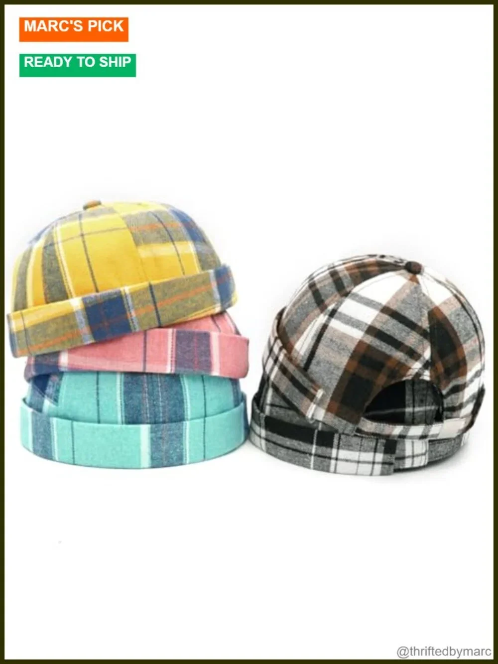Polyester Brimless Docker Hat Adjustable Beanie Snap Buckle Retro Cuff
